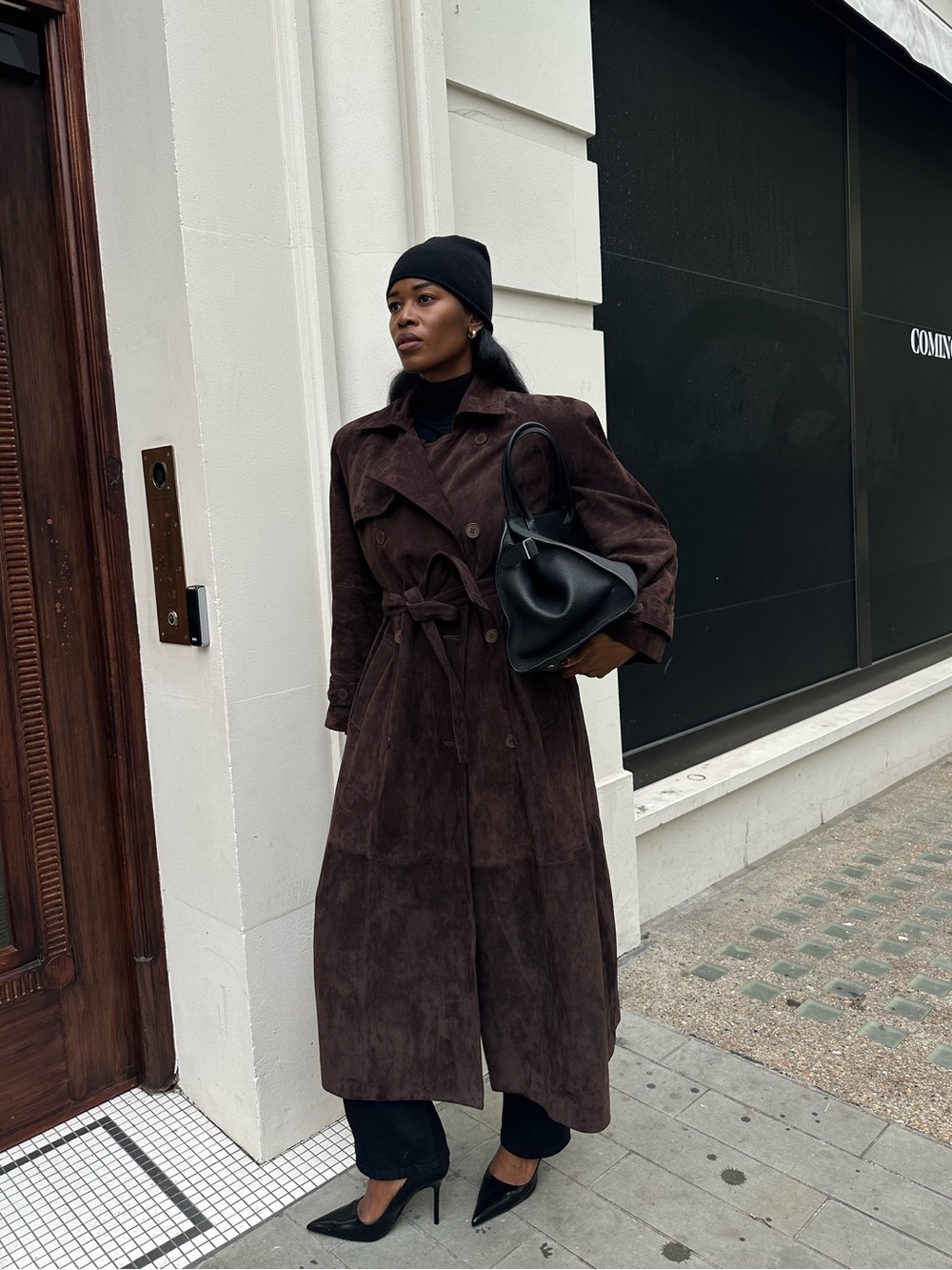 $228 HOUSE of HARLOW x REVOLVE FAUX SUEDE ESPRESSO CHOCOLATE BROWN TRENCHCOAT